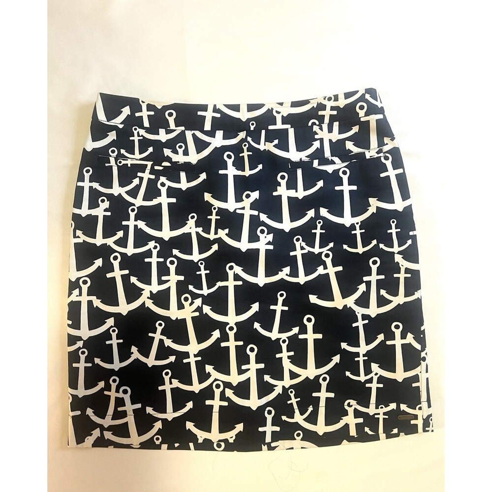 Hatley Mini Skirt Size 8 Navy Blue White Anchor Print Cotton Preppy Nautical EUC